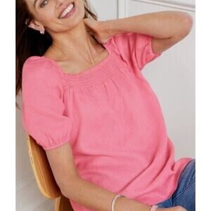 Talbots Pink Linen Square Popover Blouse Pink Relax Coastal Women's XL New
